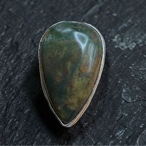 New Bloodstone Stone Crystal Ring Sterling Silver 925 Overlay Size 6.75